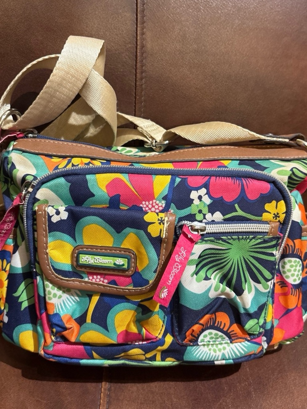 Lily Bloom Navy Floral Crossbody Bag with Pink & Yellow Accents